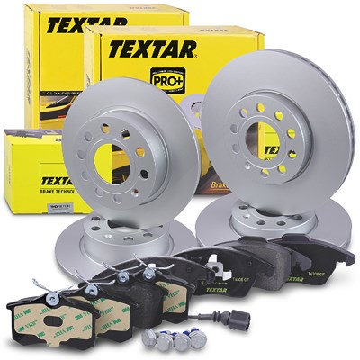 Textar Bremsscheiben +Bremsbeläge vorne+hinten für Audi, Seat, Skoda, VW von TEXTAR