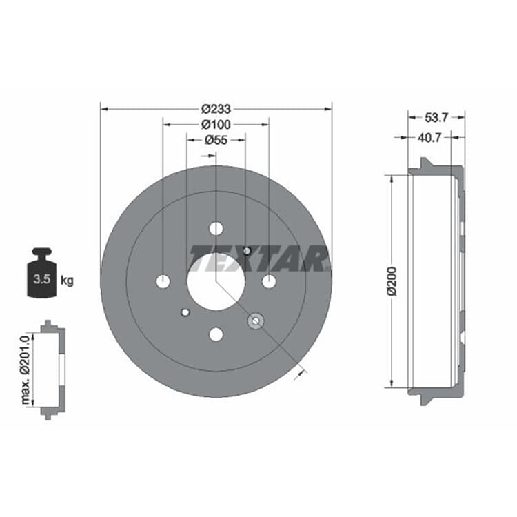 TEXTAR Bremstrommel Citroen C1 Peugeot 107 108 Toyota Aygo von TEXTAR