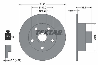 Textar 1x Bremsscheibe [Hersteller-Nr. 92072103] für Audi von TEXTAR