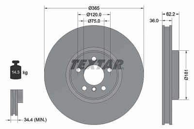 Textar 1x Bremsscheibe [Hersteller-Nr. 92161005] für BMW von TEXTAR