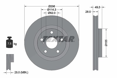 Textar 1x Bremsscheibe [Hersteller-Nr. 92168803] für Lexus, Toyota von TEXTAR