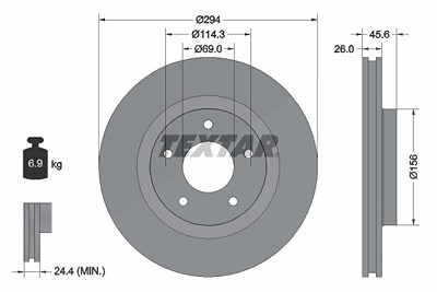 Textar 1x Bremsscheibe [Hersteller-Nr. 92184405] für Citroën, Chrysler, Mitsubishi, Peugeot, Jeep, Baic, Dodge, Lancia von TEXTAR