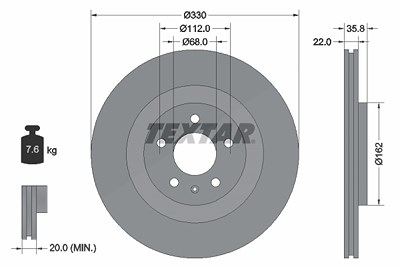 Textar 1x Bremsscheibe [Hersteller-Nr. 92238305] für Audi, Porsche, VW von TEXTAR