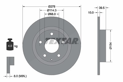 Textar 1x Bremsscheibe [Hersteller-Nr. 92254703] für Mazda von TEXTAR