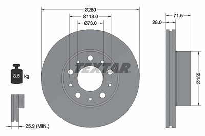 Textar 1x Bremsscheibe [Hersteller-Nr. 92286103] für Citroën, Fiat, Opel, Peugeot von TEXTAR