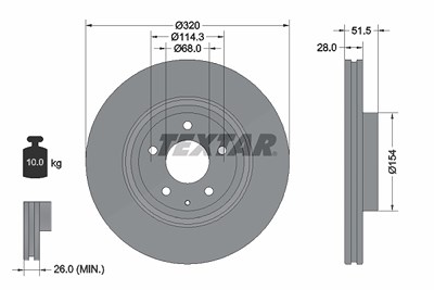 Textar 1x Bremsscheibe [Hersteller-Nr. 92315203] für Mazda von TEXTAR