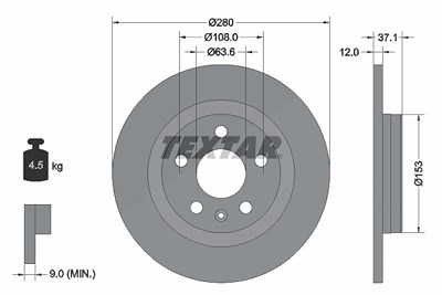 Textar 1x Bremsscheibe [Hersteller-Nr. 92323803] für Volvo von TEXTAR