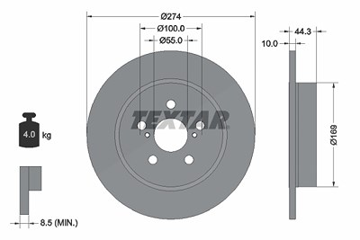 Textar 1x Bremsscheibe [Hersteller-Nr. 92333703] für Mazda, Toyota von TEXTAR