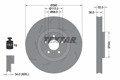 Textar 1x Bremsscheibe [Hersteller-Nr. 92334205] für Porsche von TEXTAR