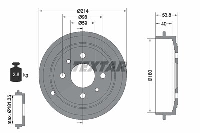 Textar 1x Bremstrommel [Hersteller-Nr. 94014800] für Fiat, Ford, Lancia, Zastava von TEXTAR