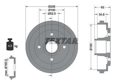 Textar 1x Bremstrommel [Hersteller-Nr. 94023900] für Nissan, Opel, Suzuki von TEXTAR