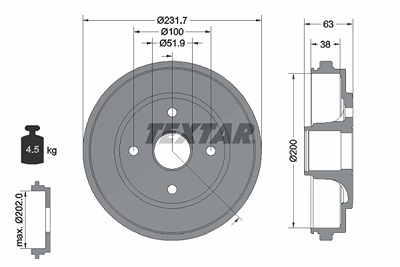 Textar 1x Bremstrommel [Hersteller-Nr. 94033200] für Opel, Suzuki von TEXTAR