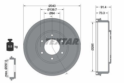 Textar 1x Bremstrommel [Hersteller-Nr. 94035300] für Fiat, Mitsubishi von TEXTAR