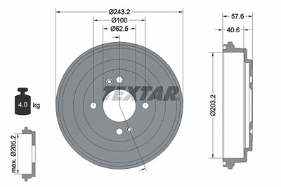 Textar 1x Bremstrommel [Hersteller-Nr. 94035900] für Hyundai, Kia von TEXTAR