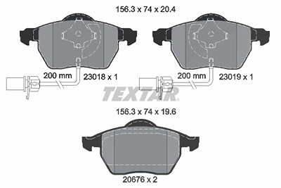 Textar Bremsbelagsatz, Scheibenbremse [Hersteller-Nr. 2301802] für Audi, Seat, Skoda, VW von TEXTAR