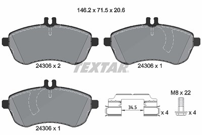 Textar Bremsbelagsatz, Scheibenbremse [Hersteller-Nr. 2430601] für Mercedes-Benz von TEXTAR