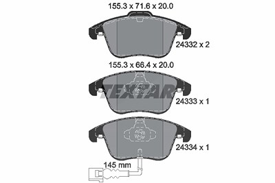 Textar Bremsbelagsatz, Scheibenbremse [Hersteller-Nr. 2433301] für Audi, Borgward, Seat, VW von TEXTAR