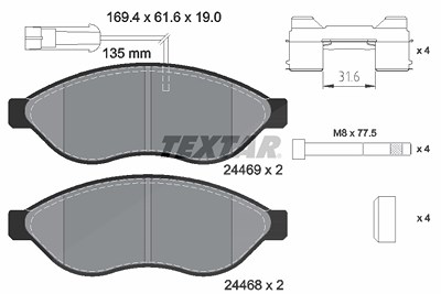 Textar Bremsbelagsatz, Scheibenbremse [Hersteller-Nr. 2446902] für Citroën, Fiat, Opel, Peugeot von TEXTAR