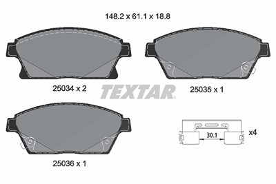 Textar Bremsbelagsatz, Scheibenbremse [Hersteller-Nr. 2503401] für Cadillac, Chevrolet, Opel, Vauxhall von TEXTAR