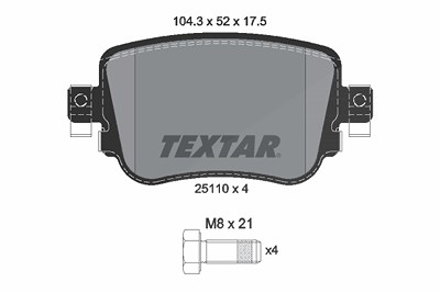 Textar Bremsbelagsatz, Scheibenbremse [Hersteller-Nr. 2511001] für Audi, Seat, Skoda, VW von TEXTAR