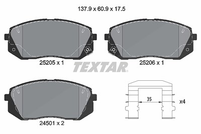 Textar Bremsbelagsatz, Scheibenbremse [Hersteller-Nr. 2520501] für Hyundai, Kia von TEXTAR