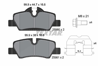 Textar Bremsbelagsatz, Scheibenbremse [Hersteller-Nr. 2598001] für Mini von TEXTAR