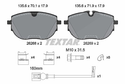 Textar Bremsbelagsatz, Scheibenbremse [Hersteller-Nr. 2626801] für VW von TEXTAR