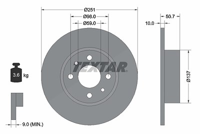 Textar 1x Bremsscheibe [Hersteller-Nr. 92034203] für Fiat, Alfa Romeo, Lancia von TEXTAR