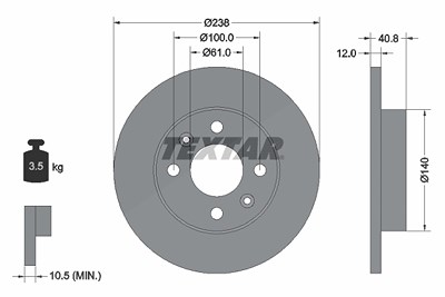 Textar 1x Bremsscheibe [Hersteller-Nr. 92036103] für Dacia, Lada, Renault von TEXTAR