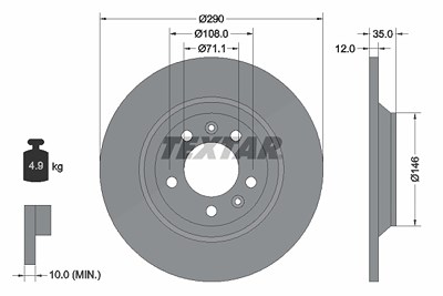 Textar 1x Bremsscheibe [Hersteller-Nr. 92129603] für Citroën, Peugeot von TEXTAR