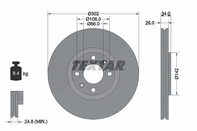 Textar 1x Bremsscheibe [Hersteller-Nr. 92133203] für Citroën, Ds, Fiat, Jeep, Opel, Peugeot von TEXTAR