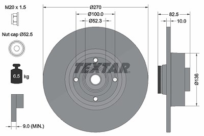 Textar 1x Bremsscheibe [Hersteller-Nr. 92154503] für Renault von TEXTAR