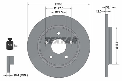 Textar 1x Bremsscheibe [Hersteller-Nr. 92181005] für Chrysler, Dodge, Fiat, VW von TEXTAR