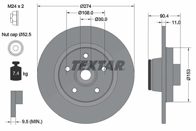 Textar 1x Bremsscheibe [Hersteller-Nr. 92196203] für Mercedes-Benz, Nissan, Renault von TEXTAR