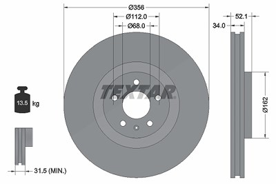 Textar 1x Bremsscheibe [Hersteller-Nr. 92238205] für Audi von TEXTAR