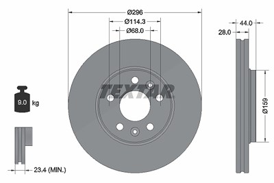 Textar 1x Bremsscheibe [Hersteller-Nr. 92268803] für Fiat, Nissan, Opel, Renault von TEXTAR