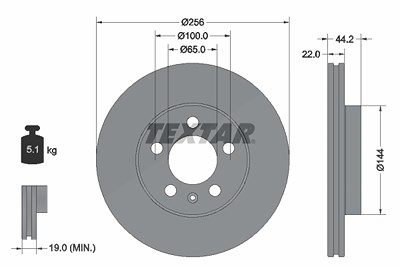 Textar 1x Bremsscheibe [Hersteller-Nr. 92303803] für Audi, Seat, Skoda, VW von TEXTAR