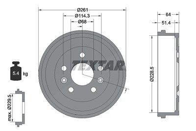 Textar 1x Bremstrommel [Hersteller-Nr. 94045500] für Dacia, Nissan von TEXTAR