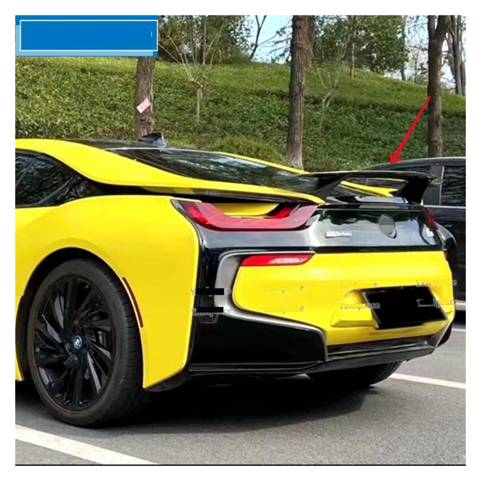 Kompatibel For BMW I8 Spoiler 2014 2015 2016 2017 2018 2019, Carbon-Faser-Heckkoffer-Lippenspoiler-Flügel-Körper-Kit-Zubehör(FRP Glossy Black) von TFUYFGD