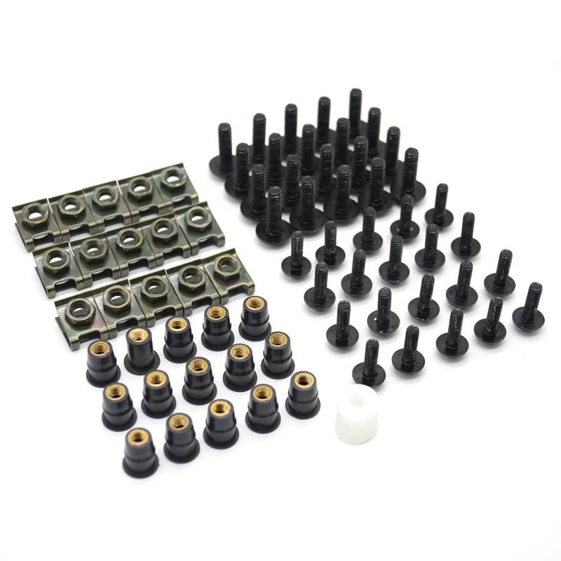 Motorrad Batterieschrauben Für CBR600RR Für CBR650F Motorrad Windschutzscheibe Verkleidung Schrauben Muttern Schrauben Unterlegscheibe Kit Befestigungs Clips Schrauben Für Bolzen Sortiment Kit(Black) von TGFCRUH