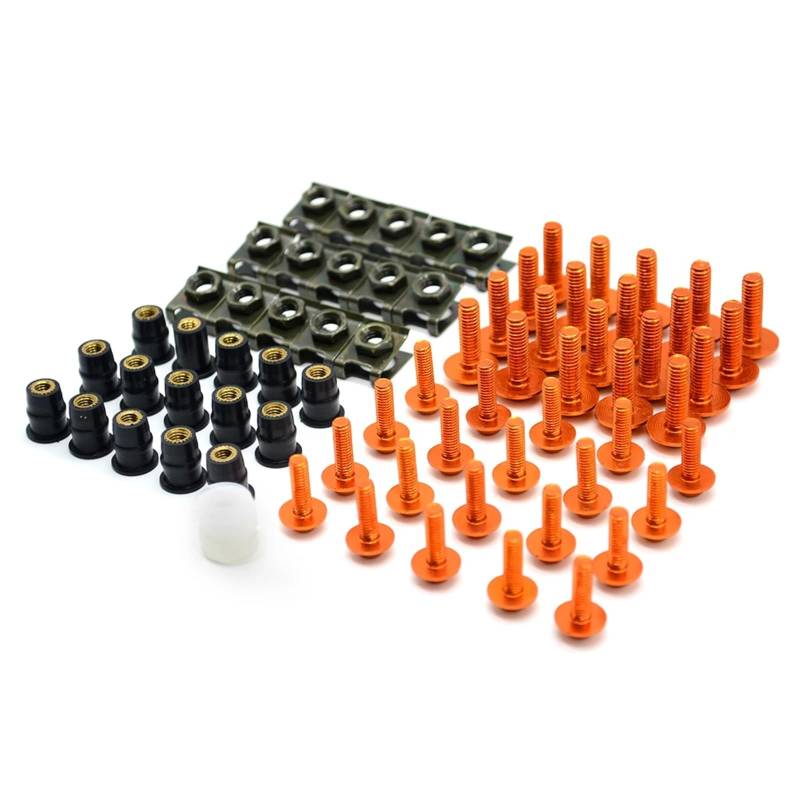 Motorrad Batterieschrauben Für CBR600RR Für CBR650F Motorrad Windschutzscheibe Verkleidung Schrauben Muttern Schrauben Unterlegscheibe Kit Befestigungs Clips Schrauben Für Bolzen Sortiment Kit(Orange) von TGFCRUH