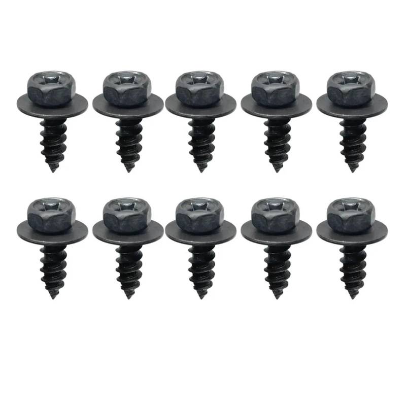 TGFCRUH Motorrad Batterieschrauben M6 6 Mm Allgemeine Teile Schwarze Selbstschneidende Schrauben Für Kreuzsechskantschrauben Mit Dichtung Für Auto-Motorrad-Stoßfänger-Kotflügel-Motorschutz(10pcs) von TGFCRUH