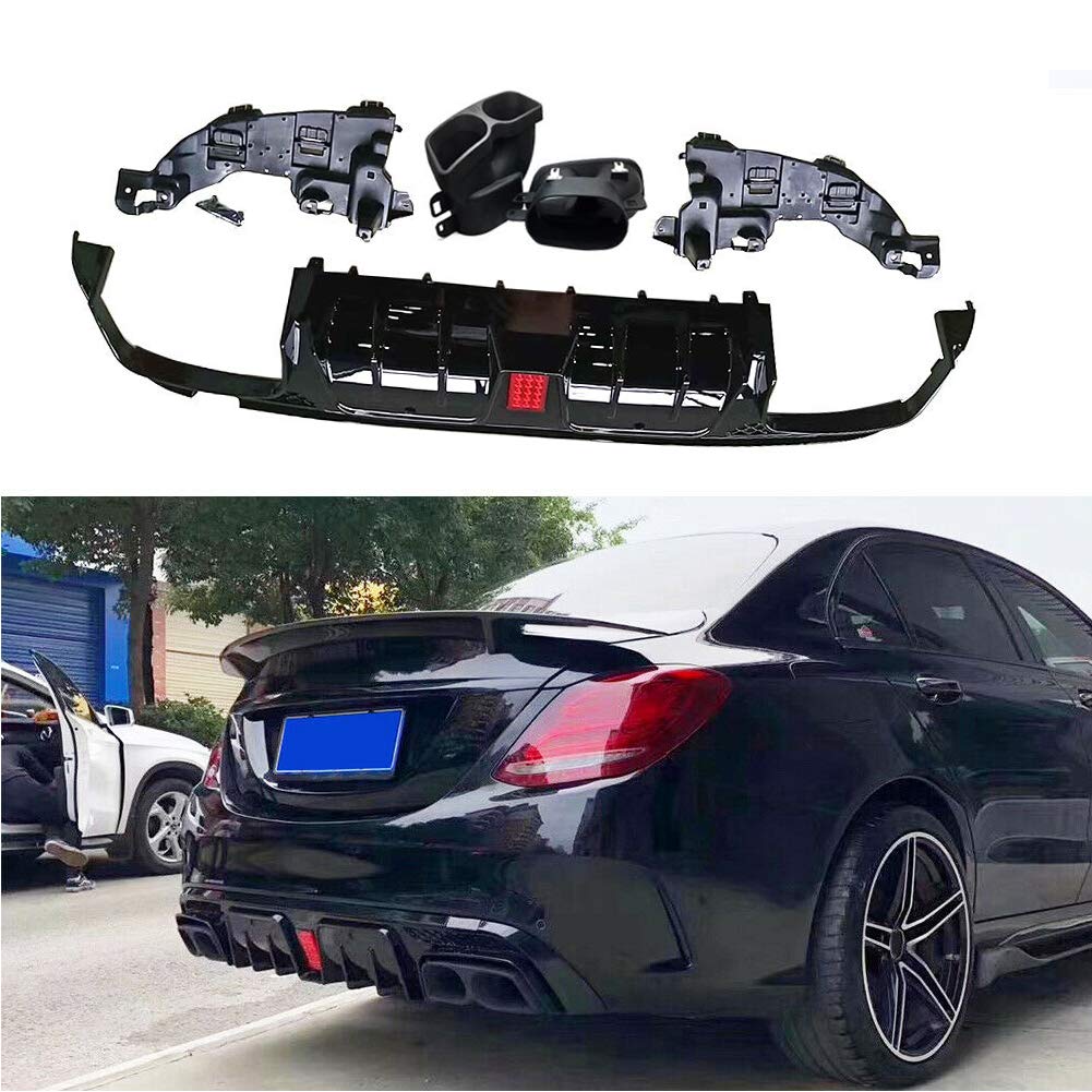 TGFOF Heckdiffusor mit Auspuffspitzen für Mercedes Benz C-Klasse W205 C300 Sport & C43 C63 AMG Limousine 2014-2020 PP Heckstoßstange Lippe Spoiler Volant Schutz Abdeckung Schwarz Glänzend von TGFOF