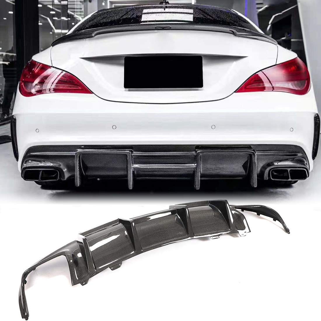 TGFOF Kohlefaser Heckdiffusor Heckstoßstange Diffusor Spoiler Lippe passend für CLA Klasse W117 C117 CLA220 CLA250 Sport CLA45 Limo AMG 2016–2019 von TGFOF