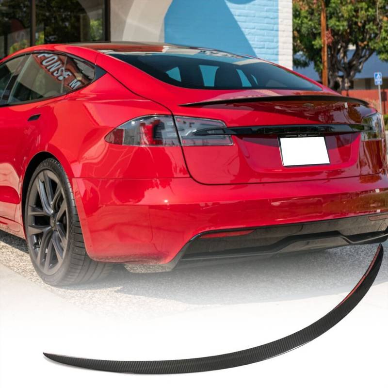 TGFOF Trockener Kohlefaser Kofferraumspoiler für Tesla Model S 2021-2023 4-Türer Heckspoiler Flügellippe von TGFOF