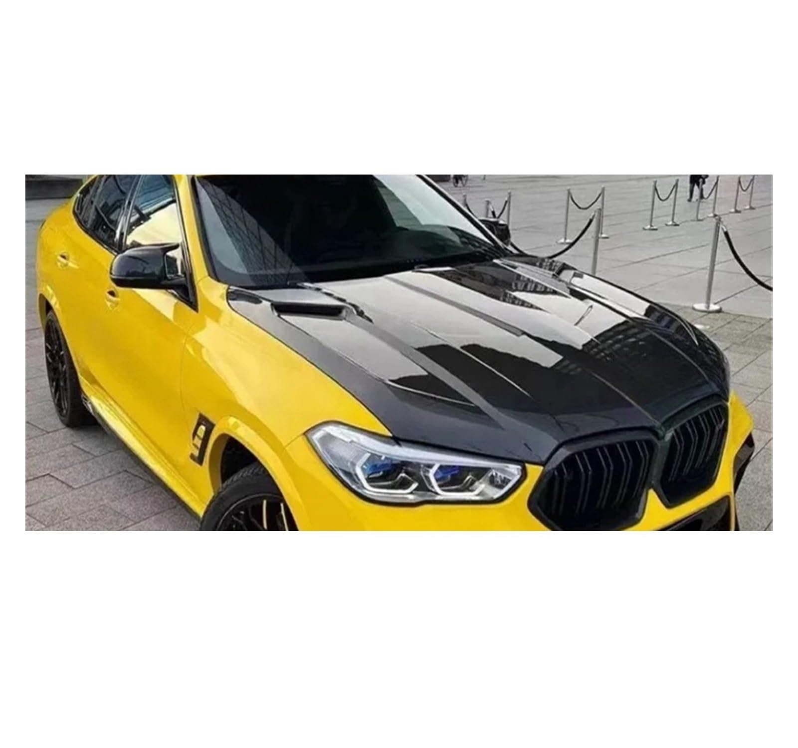 Echte Kohlefaser-Frontstoßstange, Motorhaube, Motorhauben-Entlüftungsabdeckung, kompatibel mit BMW X6 X6M G06 F96 2019 2020 2021 2022 2023(Double-sided carbon) von TGLDGGFD