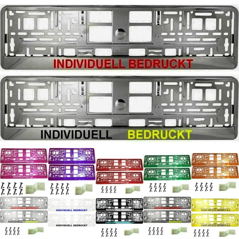 2 Stück Kennzeichenhalter mit Wunschtext Beschriftung Werbung Bedruckt. KOSTELOSE Lieferung (Graphit Chrom) von THE7 AUTOMOTIVE