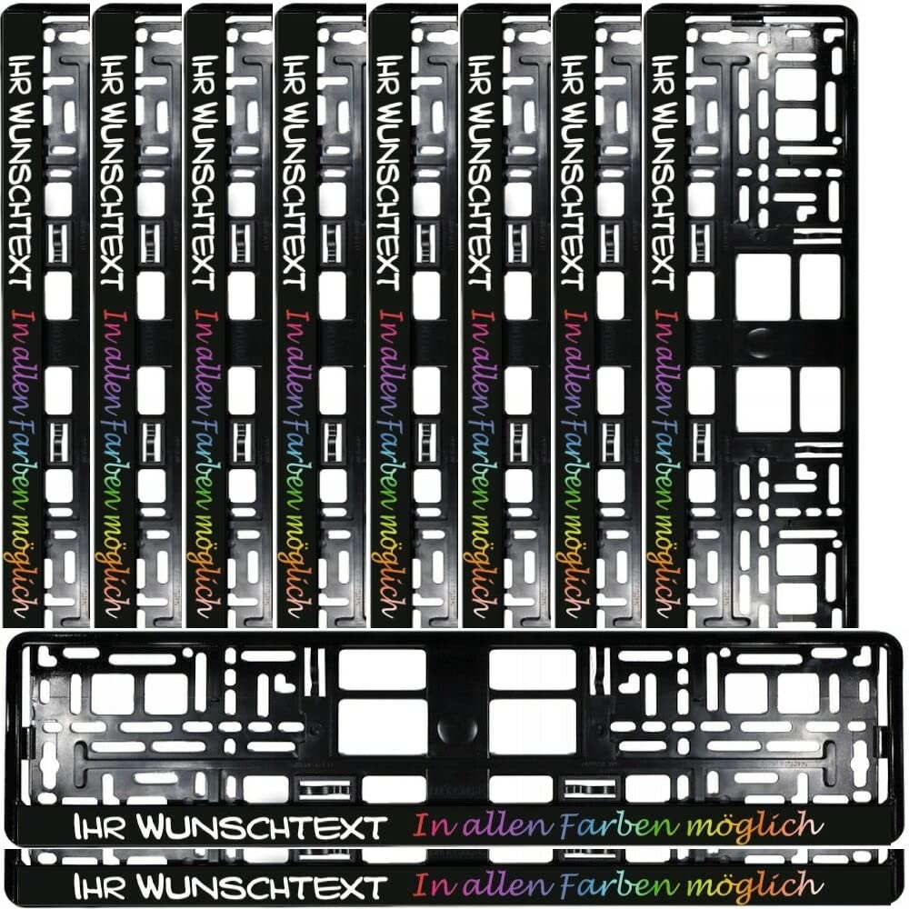 Kennzeichenhalter SCHWARZ mit WUNSCHTEXT Beschriftung Werbung Bedruckt (STÜCKZAHL WAHLBAR) (10) von THE7 AUTOMOTIVE