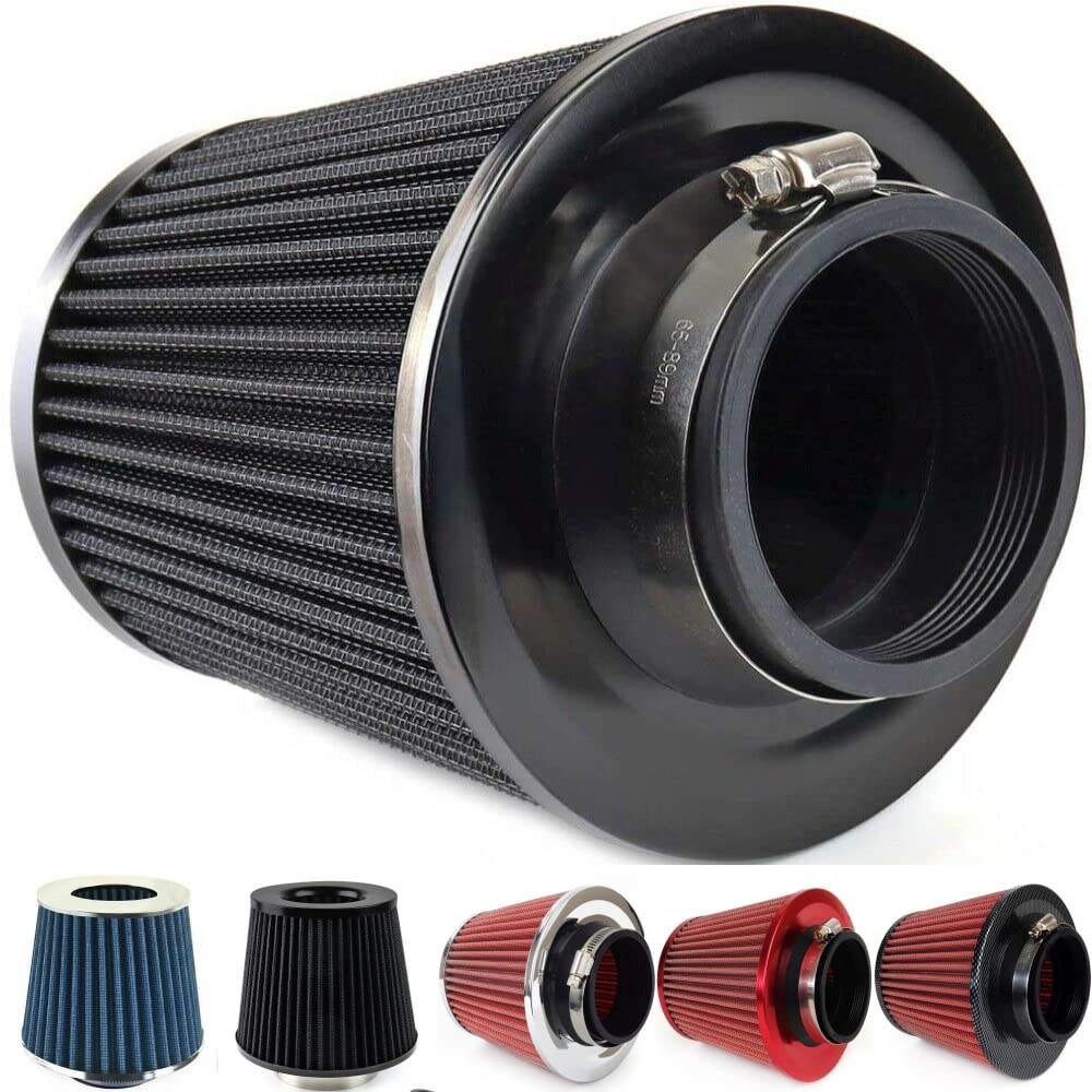 Universal Sportluftfilter Top Luftfilter Konisch 3 Adapter 4 Farben NEU (SCHWARZ) von THE7 AUTOMOTIVE