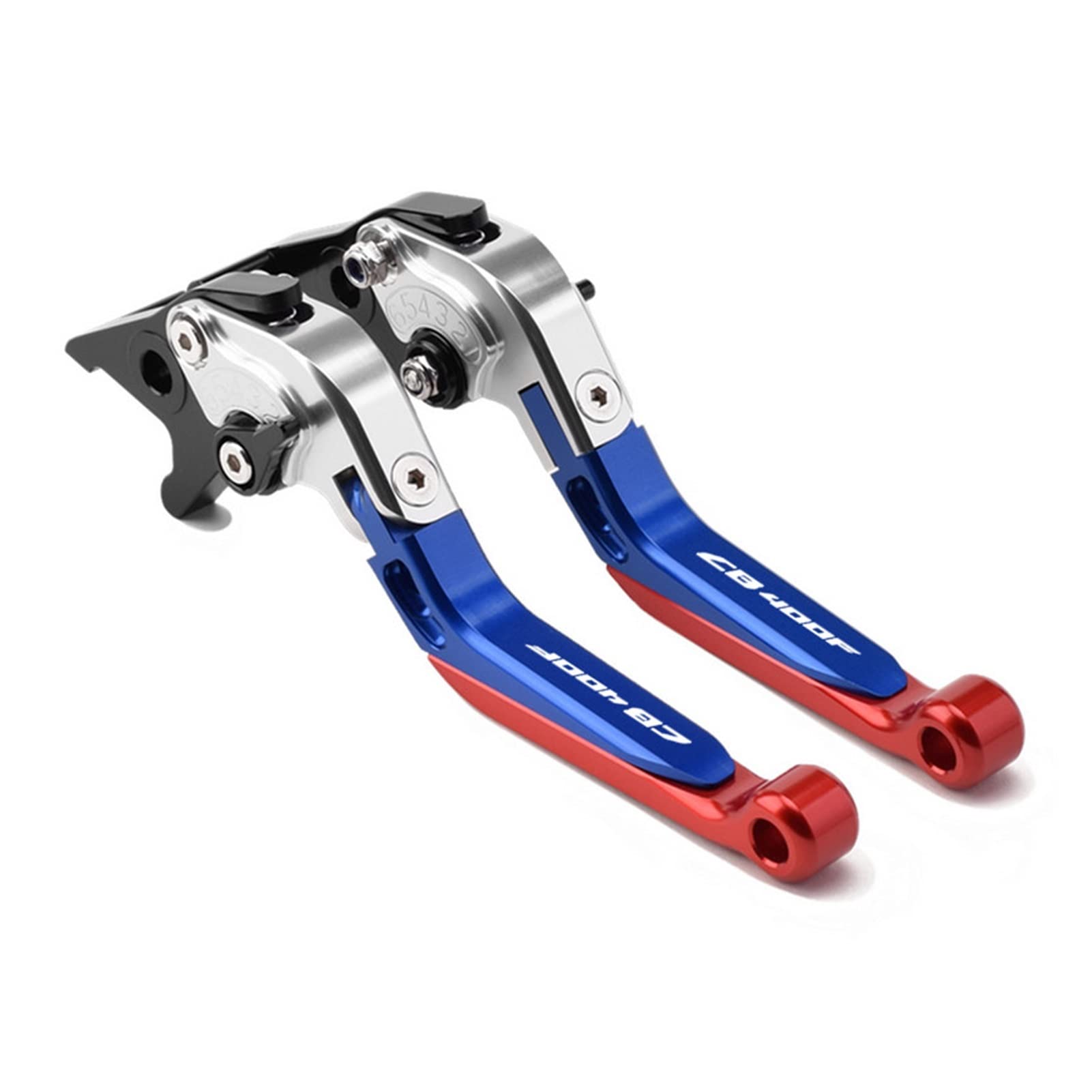 THIKK Motorradzubehör Flash-Angebote Einstellbare Faltbare Ausziehbare Bremskupplungshebelgriff Replacement for Hon Da CB400F CB 400F 400 F Brake Clutch Levers(SilverBlueRed) von THIKK